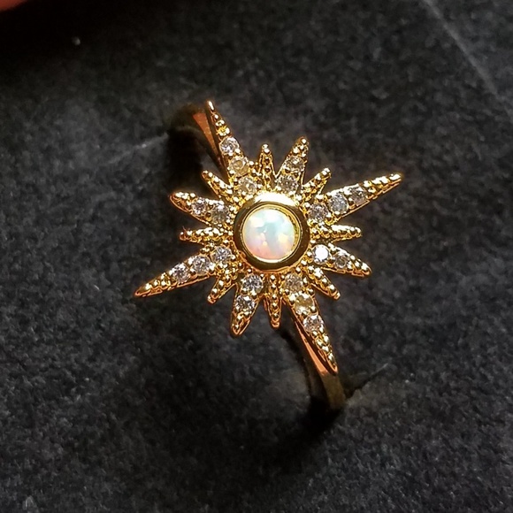 Celestial Starburst GOLD Lab Opal Pave CZ Ring - Picture 1 of 4